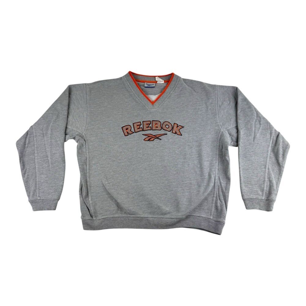 Vintage 90's Women's Medium Reebok Crewneck Pullover Sweatshirt Gray Orange